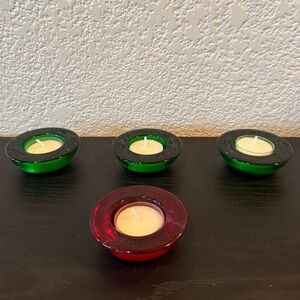 Crate&Barrel Green and Red Glow Glass Tealight Holders